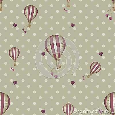 Seamless pattern hot air balloons on spots Stock Photo