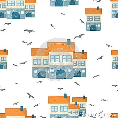 Seamless pattern with cute houses Vector Illustration