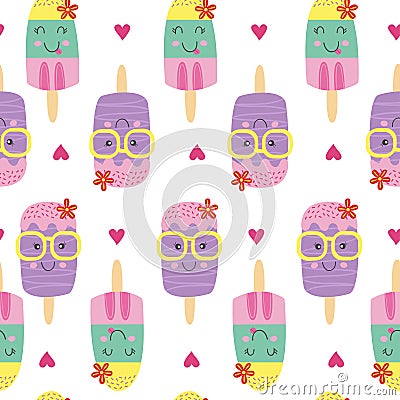 Seamless pattern with cute ice lolly Vector Illustration