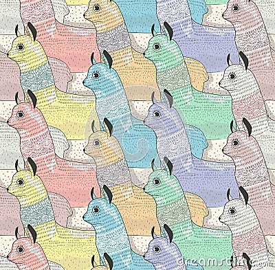 Seamless pattern with cute lamas or alpacas Stock Photo