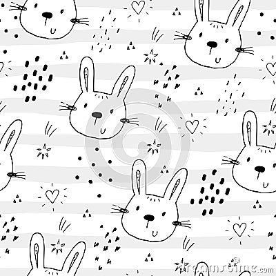 Seamless pattern with cute little bunny. vector illustration Vector Illustration