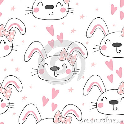 Seamless pattern with cute little bunny. vector illustration. Vector print with rabbit Vector Illustration