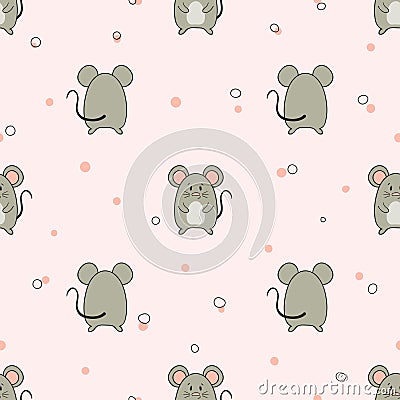 Seamless pattern with cute little mice. Vector mouse illustration Vector Illustration