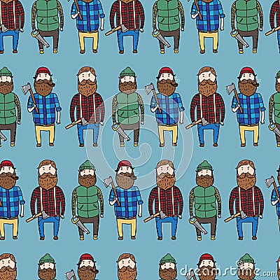 Seamless pattern with cute lumberjacks Cartoon Illustration