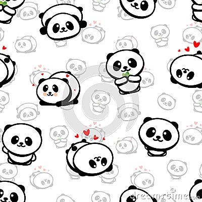 Seamless Pattern with Cute Panda Asian Bear Vector Illustrations, Collection of Chinese Animals Simple Texture Elements Vector Illustration