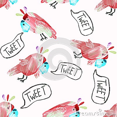 Seamless pattern with cute parrots Cartoon Illustration