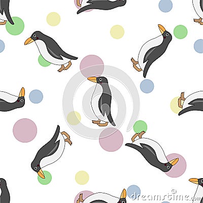 Seamless pattern with cute penguins. Vector Illustration