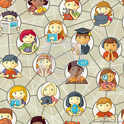 Seamless Pattern - Cute Personages In Social Netwo Vector Illustration