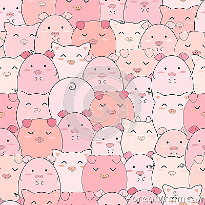 Seamless pattern cute pigs smiling Vector Illustration
