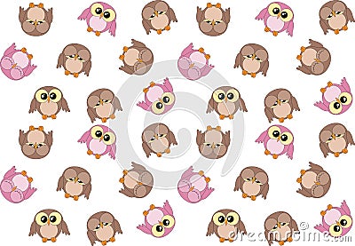 Seamless pattern with cute pink and brown owls Vector Illustration