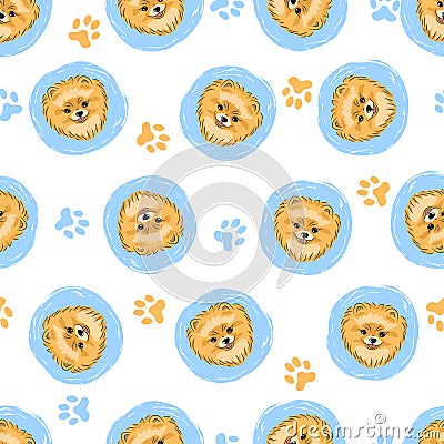 Seamless pattern with cute pomeranian dogs Vector Illustration