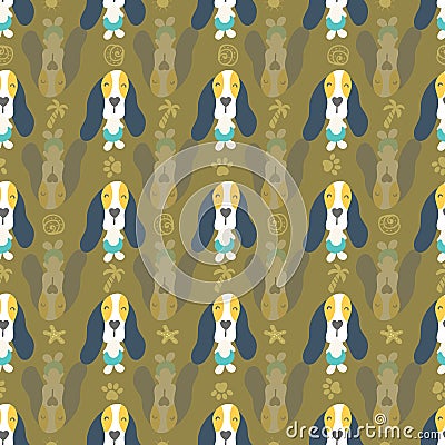 Seamless pattern of cute puppies and dogs on vacation enjoying summertime. Stock Photo