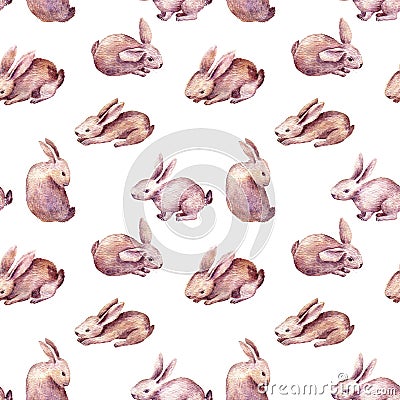 Seamless pattern with cute rabbit drawing in watercolor Cartoon Illustration