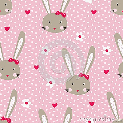 Seamless pattern with cute rabbits Vector Illustration