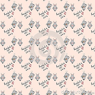 Seamless pattern with cute robots Vector Illustration