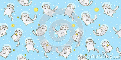 Seamless pattern with cute scottish fold cats astronauts Vector Illustration