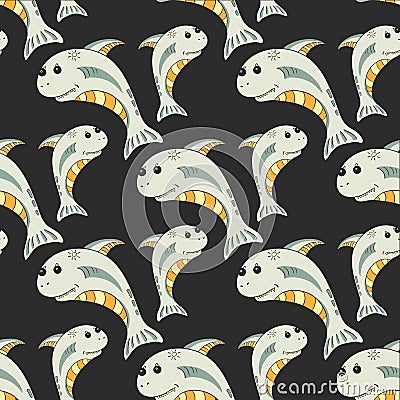 Seamless pattern with cute sharks. Sea life. Vector illustration Vector Illustration