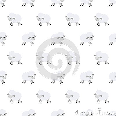 Seamless pattern with cute sheep. Vector background for kids. Cartoon style. Childrens doodle. Babyhood. Newborn. Vector Vector Illustration