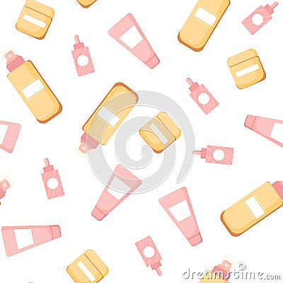 Seamless pattern with cute skincare Vector Illustration