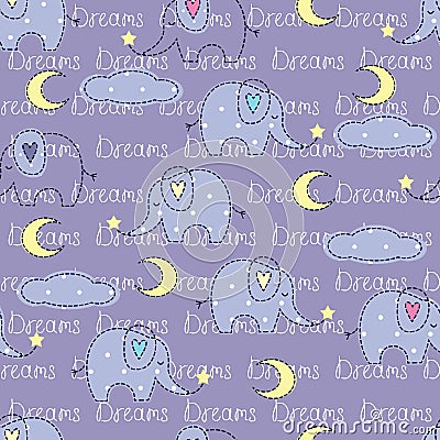 Seamless pattern with cute sleeping elephants Vector Illustration