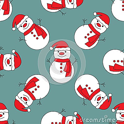 Seamless pattern with cute snowmen Vector Illustration