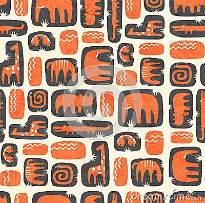 Seamless pattern of cute stylized jungle animals. Vector Illustration