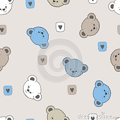 Seamless pattern with cute teddy bear. Vector childish background Vector Illustration