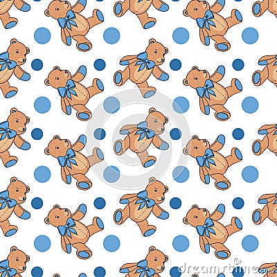 Seamless pattern of Cute Teddy bear. Vector illustration on white background Vector Illustration