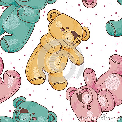 Seamless pattern with cute teddy bears Vector Illustration