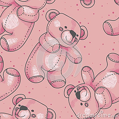 Seamless pattern with cute teddy bears Vector Illustration