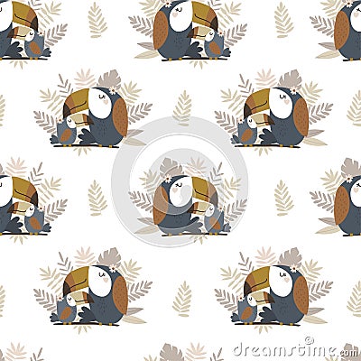 Seamless pattern with cute toucan. Vector illustrations Vector Illustration