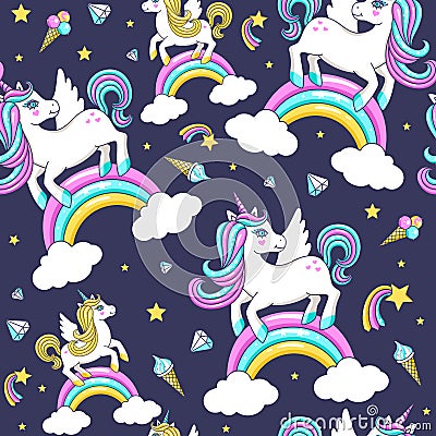 Seamless pattern with cute unicorns. Vector Illustration