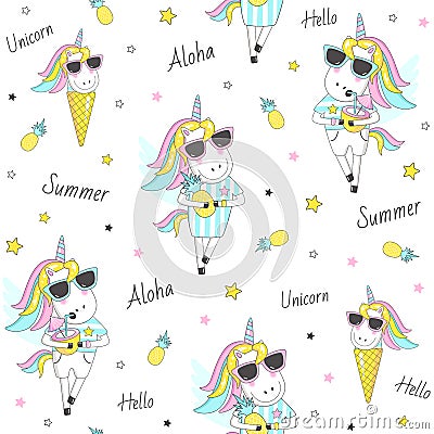 Seamless pattern with cute unicorns. Vector Illustration