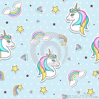 Seamless pattern with cute unicorns. Vector Illustration