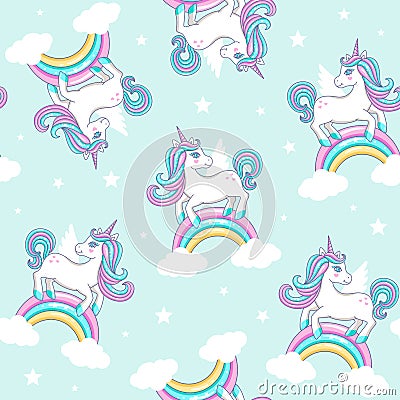 Seamless pattern with cute unicorns. Vector Illustration