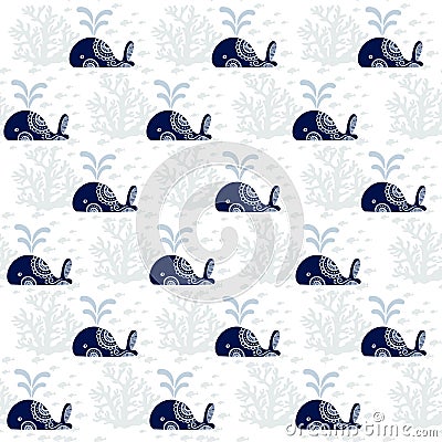 Seamless pattern with cute whales Vector Illustration