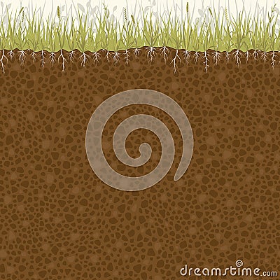 Seamless pattern of cutting the soil with grass and roots. Vector Illustration