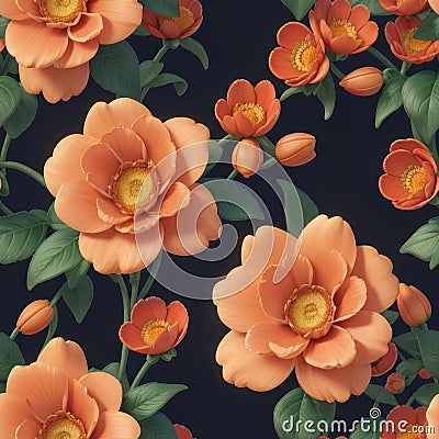 Seamless pattern with 3d realistic beutiful flowers illustration. wallpaper design Cartoon Illustration