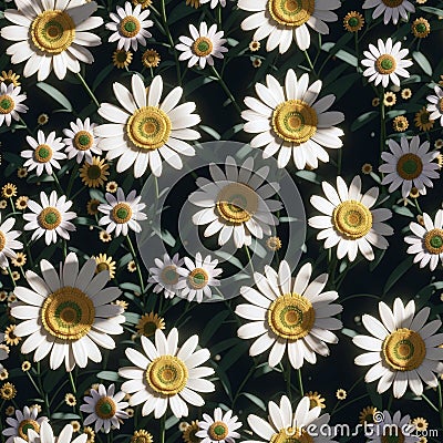 Seamless pattern with 3d realistic daisy flowers illustration design Cartoon Illustration