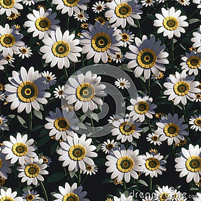 Seamless pattern with 3d realistic daisy flowers illustration design Cartoon Illustration