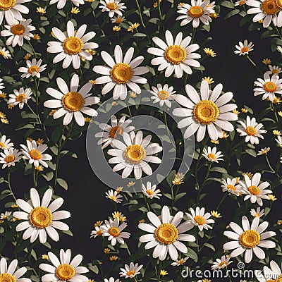 Seamless pattern with 3d realistic daisy flowers illustration design Cartoon Illustration