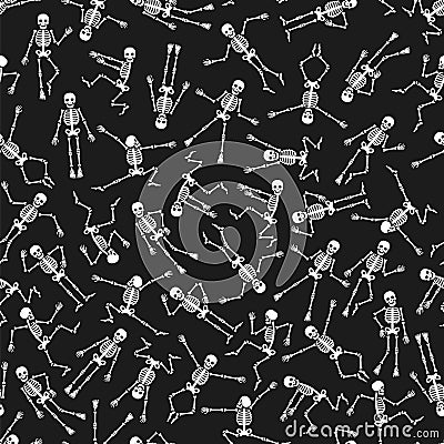 Seamless pattern with dancing skeletons Vector Illustration