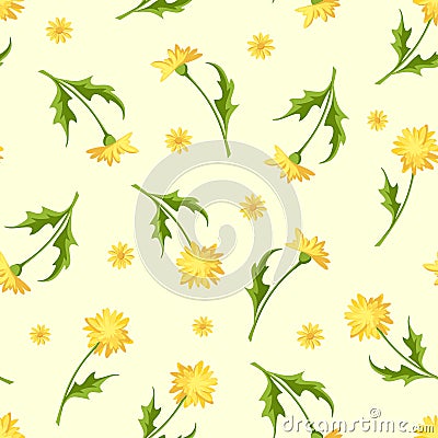 Seamless pattern with dandelion flowers. Vector illustration. Vector Illustration