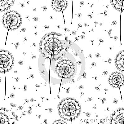 Seamless pattern with dandelions fluff Vector Illustration