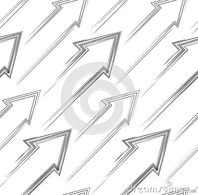 Seamless pattern of dashed diagonal arrows to the right. Black stroke silhouette. Vector outline texture Vector Illustration