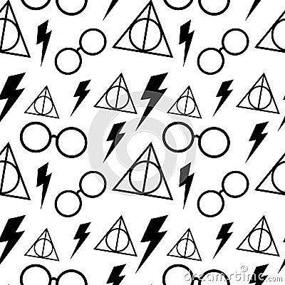 seamless pattern with Deathly Hallows, eyeglass, Stock Photo