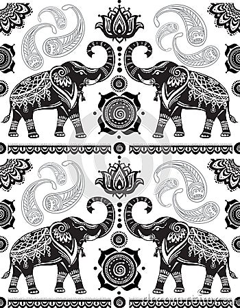 Seamless pattern with decorated elephants Vector Illustration