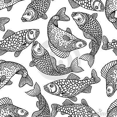 Seamless pattern with decorative fish. Background made without clipping mask. Easy to use for backdrop, textile Vector Illustration
