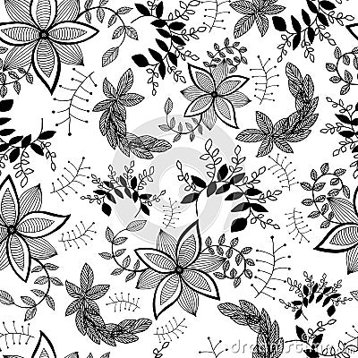 Seamless pattern of decorative flowers and plants Vector Illustration