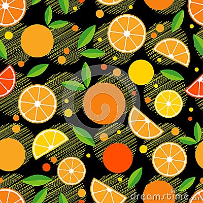 Seamless pattern with decorative oranges. Tropical fruits. Stock Photo